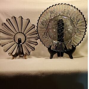 2 Pc Vintage Federal Glass Bowls Pioneer Smoke Carnival 11' n Celestial Smoke 9'
